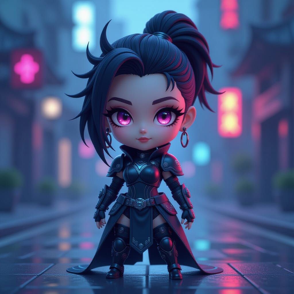 Cyberpunk Chibi Spawn Character in Fractal Style