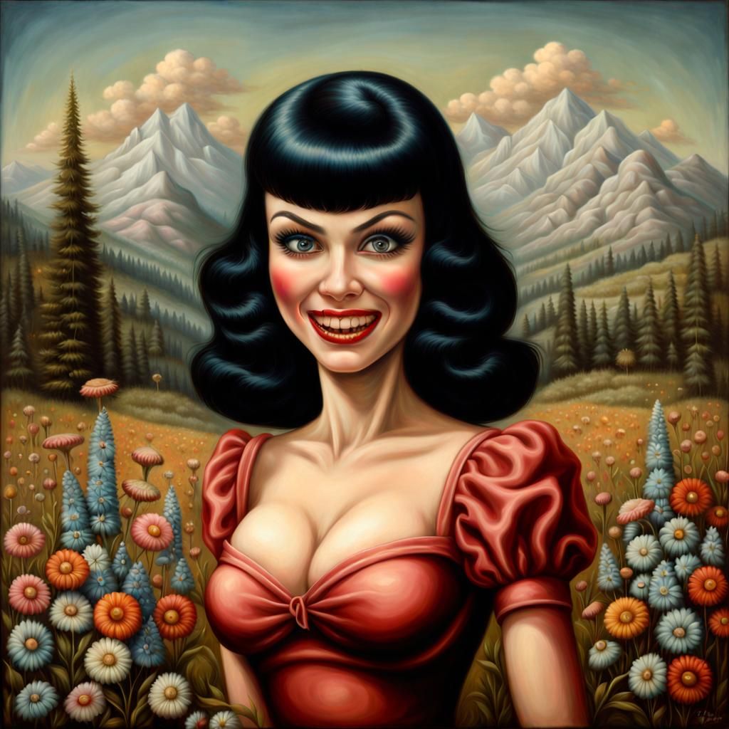 Surreal Woman in Decaying Wildflower Meadow