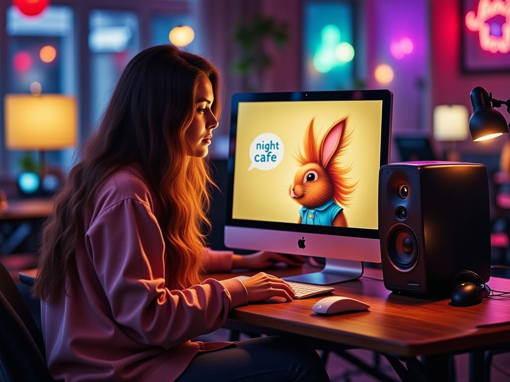 Woman Gazing at Screen in Loish Art Style