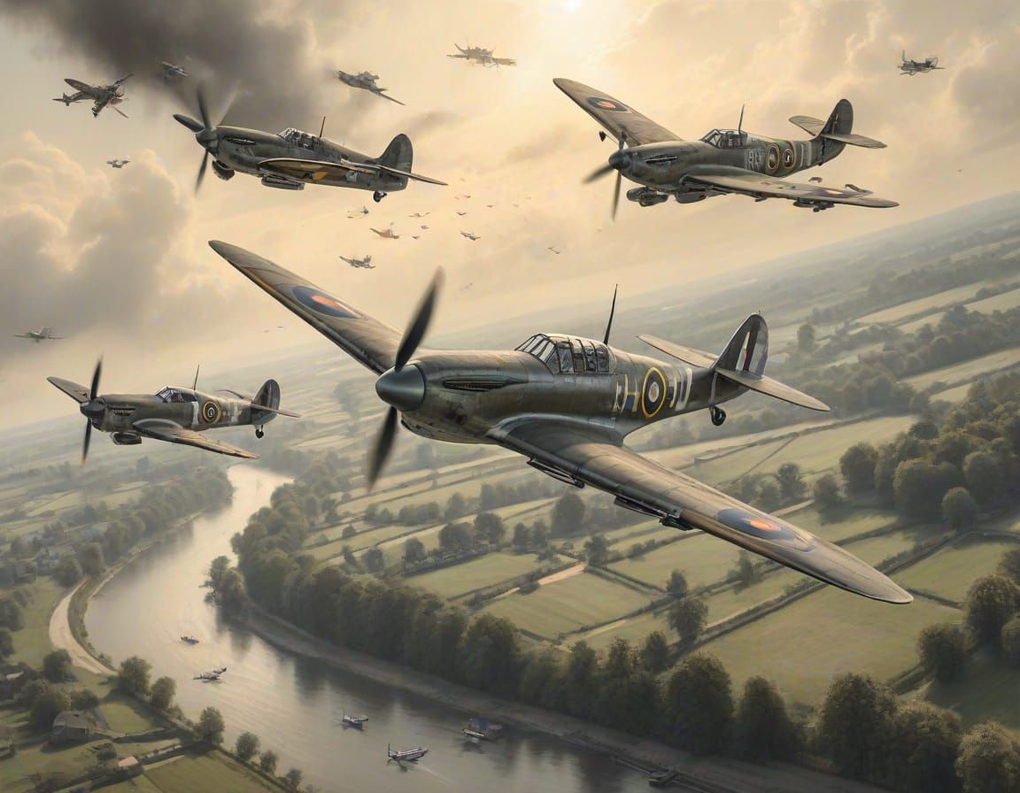 Spitfires Over Thames: Oil Painting and Sketch