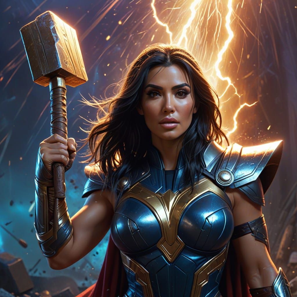 Kim Kardashian as Thor in Golden Armor