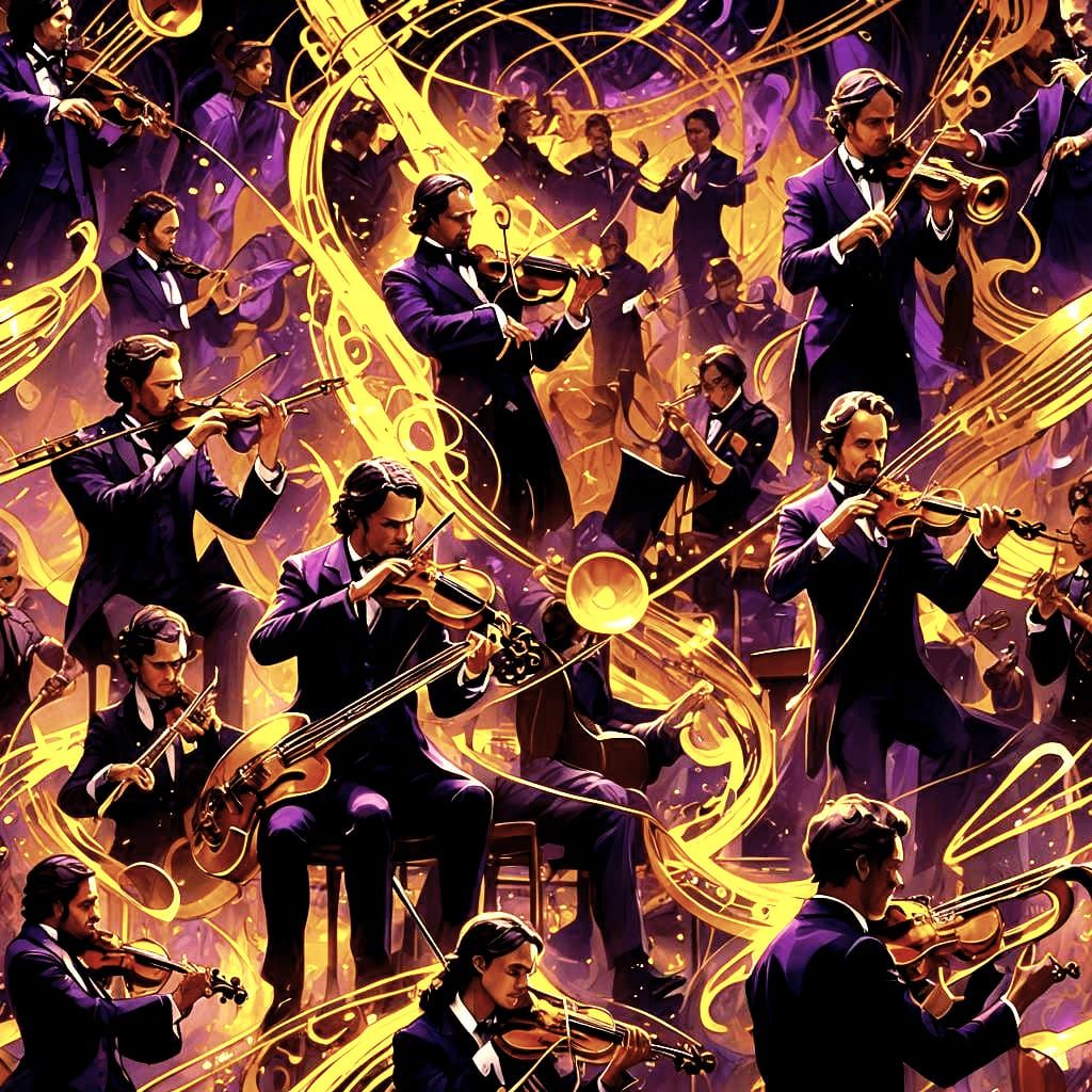 Futuristic Orchestra Performance in Dark Fantasy Style