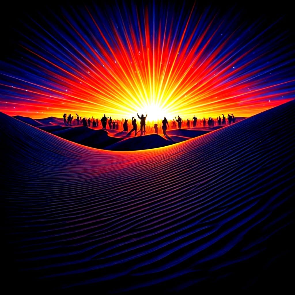 Festive Scene in Black Desert Landscape