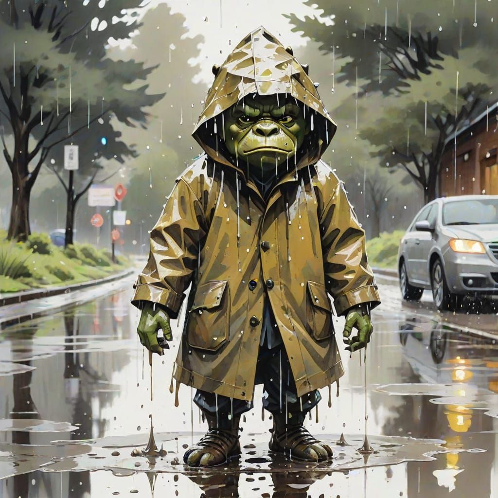 Orc Splashing in Puddles in Sumi-e Style