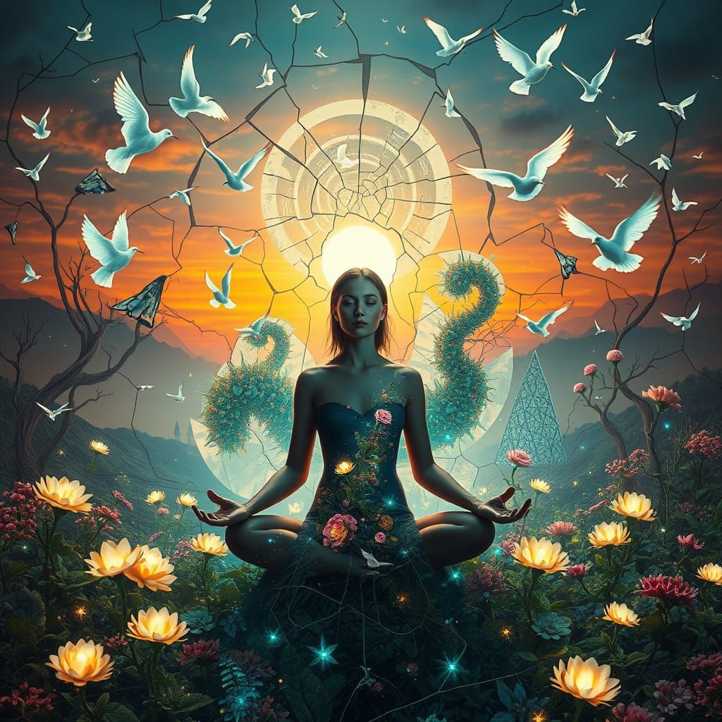 Surreal Dreamlike Collage with Mythical Creatures