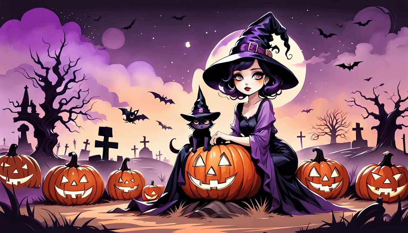 Whimsical Witch: Minimalist Fashion Sketch in Watercolor