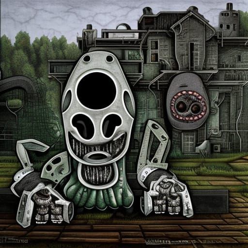 Megaminions in a Twisted Industrial Folk Art