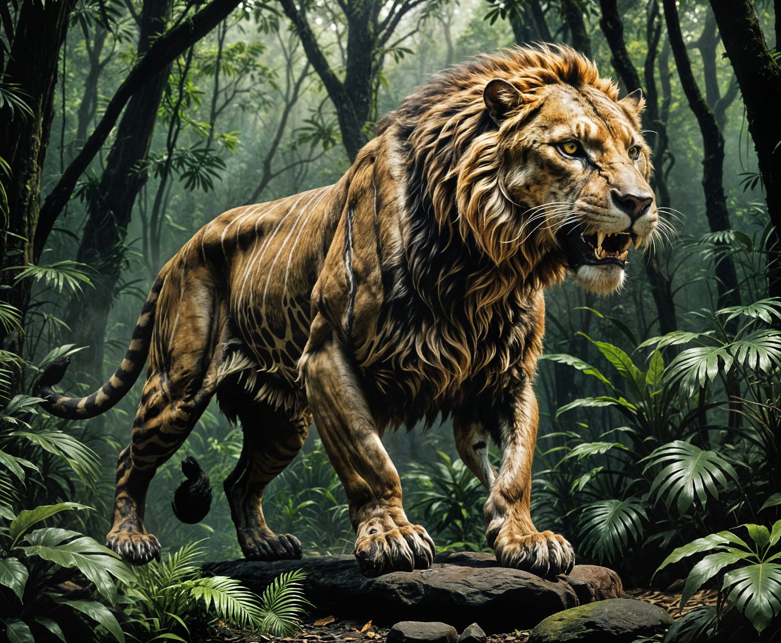 Dynamic Smilodon in Fiery Motion
