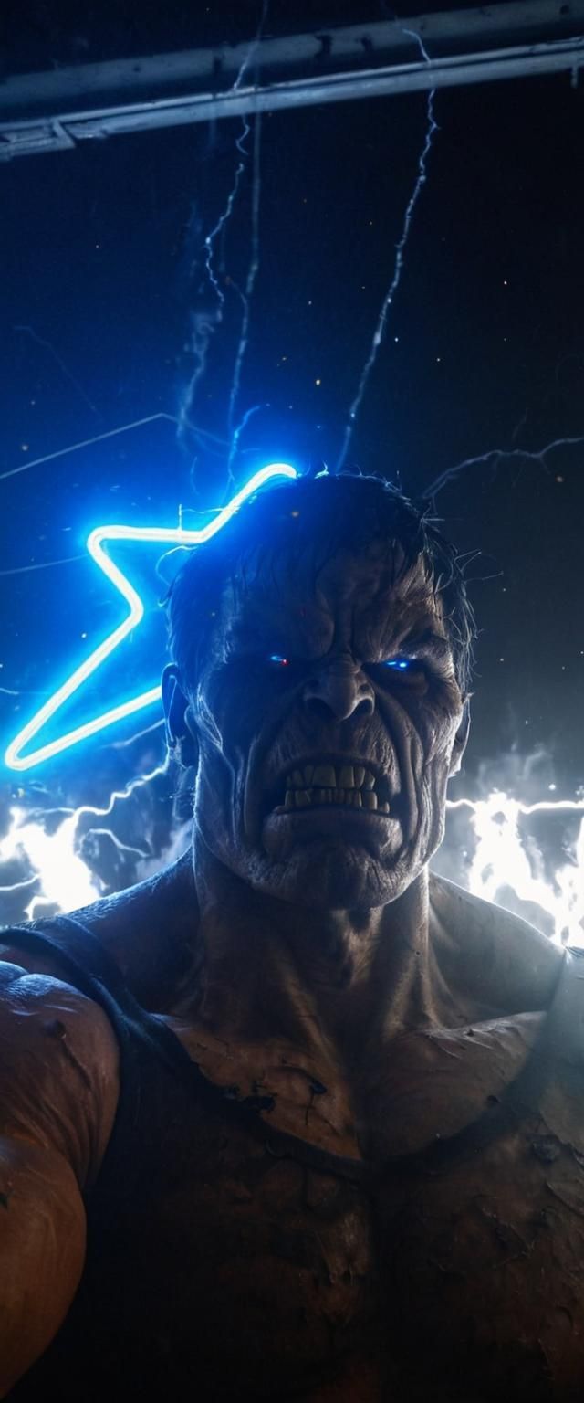 Hulking Demonic Titan in Blue Neon Vaporwave