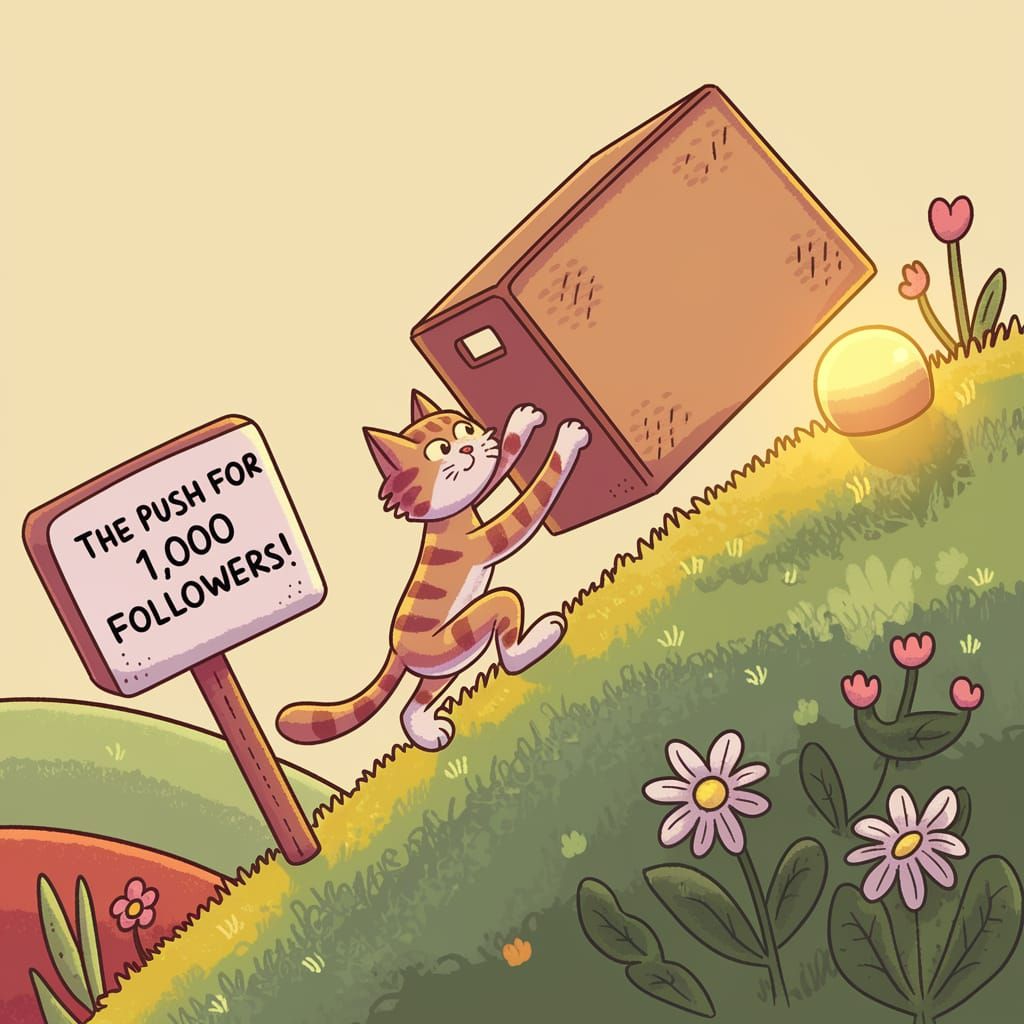 Cartoon Cat Embarks on Joyful Journey Up the Hill