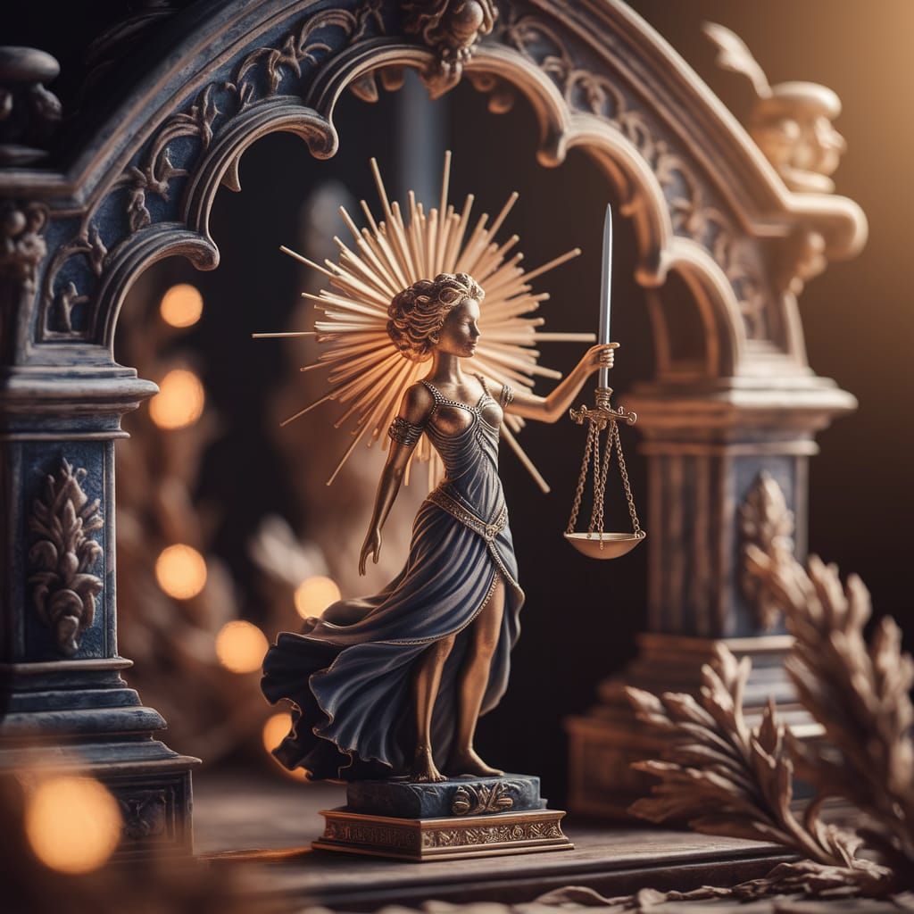 Golden Figure Radiates Joy Holding Sword as Judge