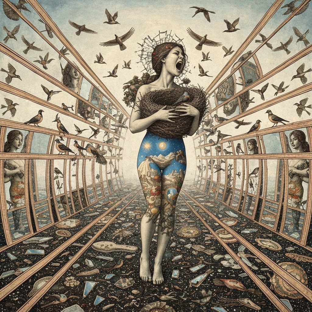 Angel Screaming in Mirror Labyrinth, Surreal Art