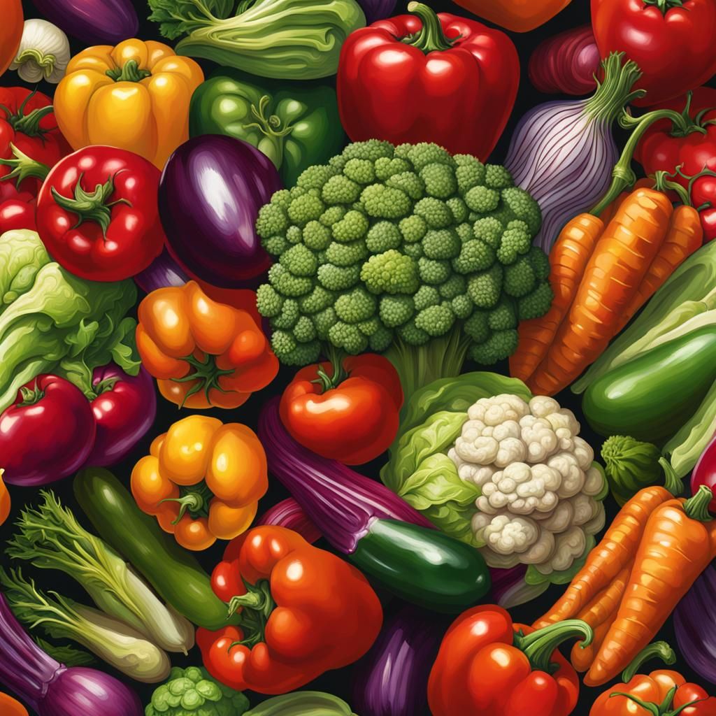 Hyperrealistic Vegetables in Splash Art Style