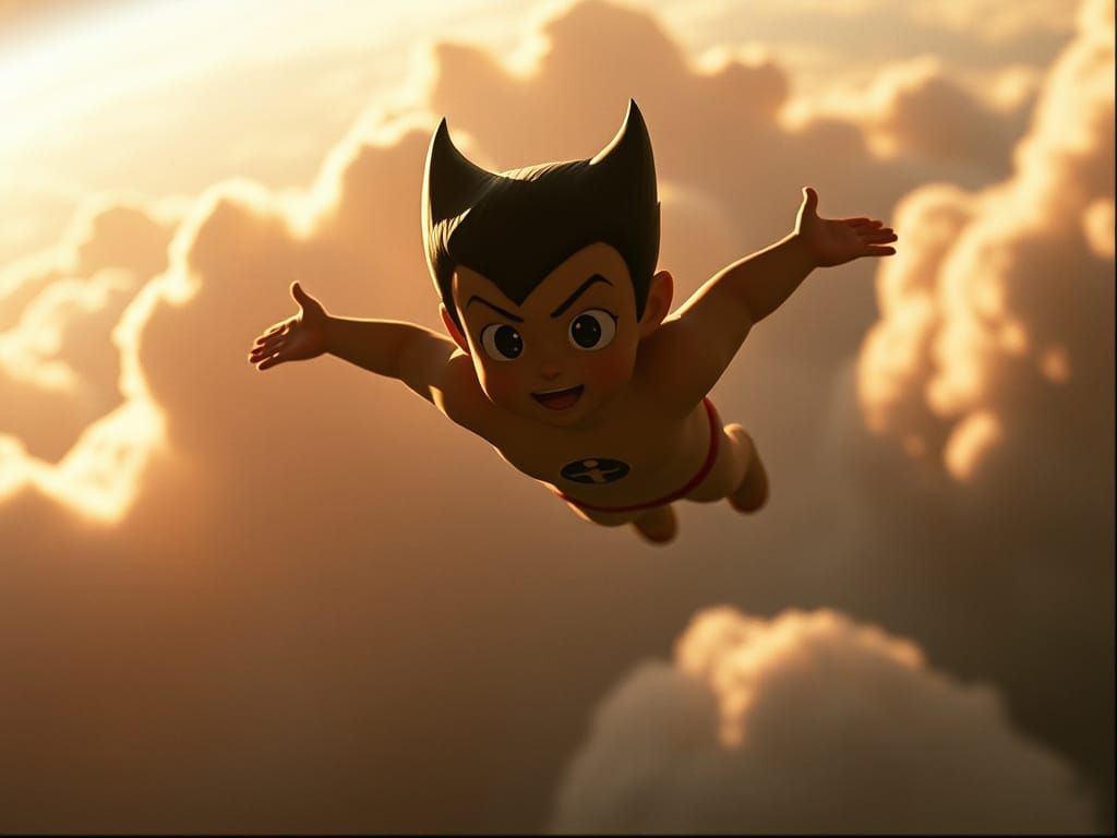 Astroboy Flies Through Clouds in Epic Cinematic Scene