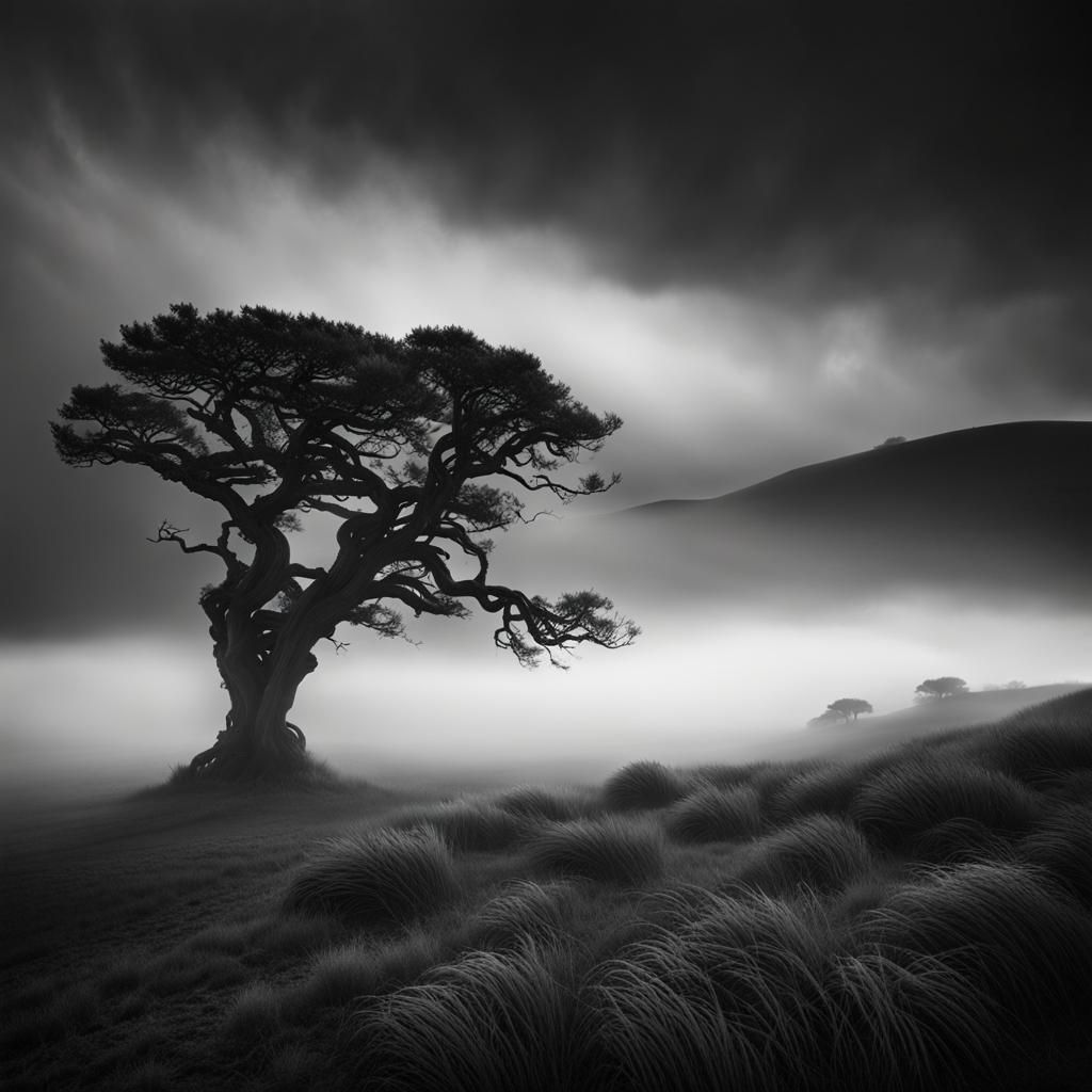 Eldritch Forest Landscape in Grayscale Style