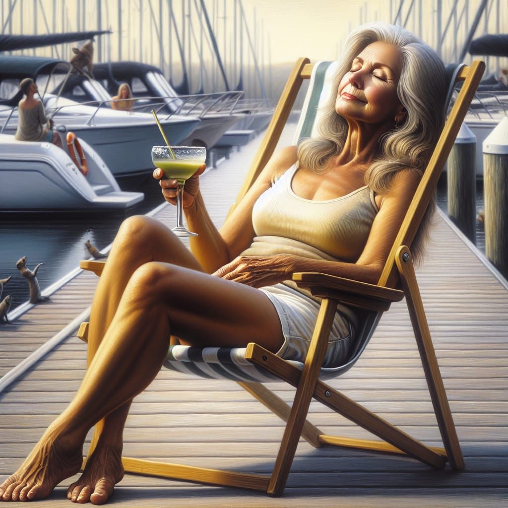 Elderly Woman Enjoying Margarita, Wet Oil Painting