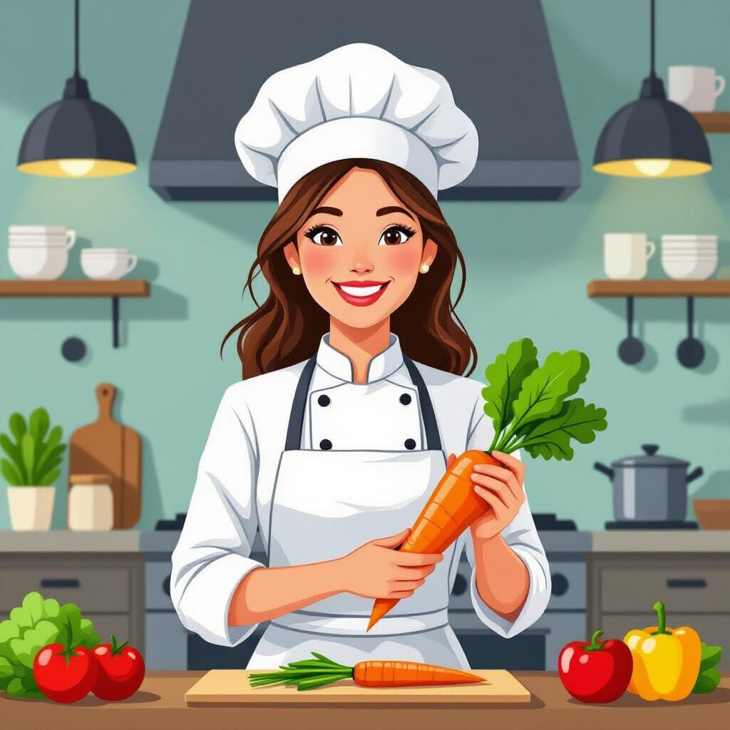 Vegan Chef Illustration in Flat Design Style