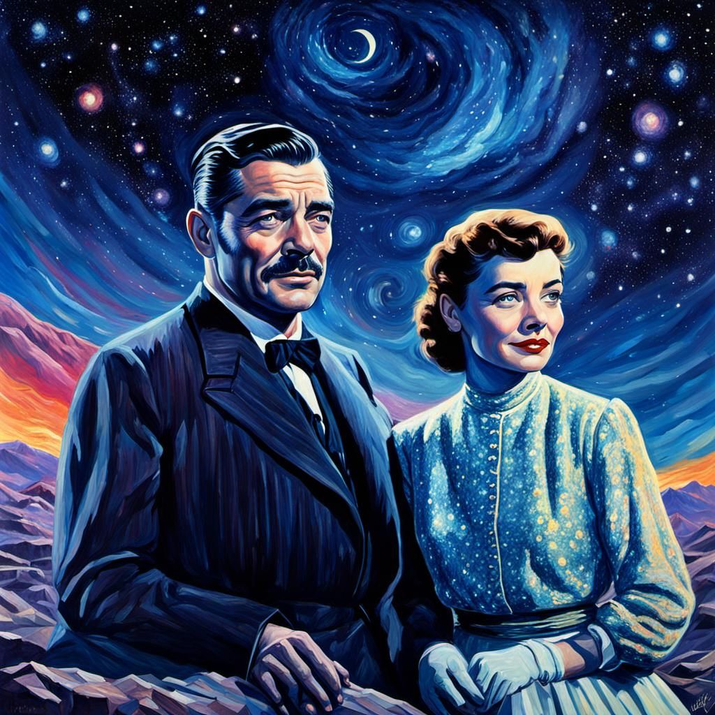 Cosmic Couple: Holographic Astral Illustration