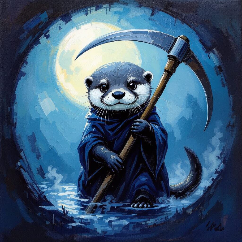 Cute Otter Grim Reaper in Impressionist Style