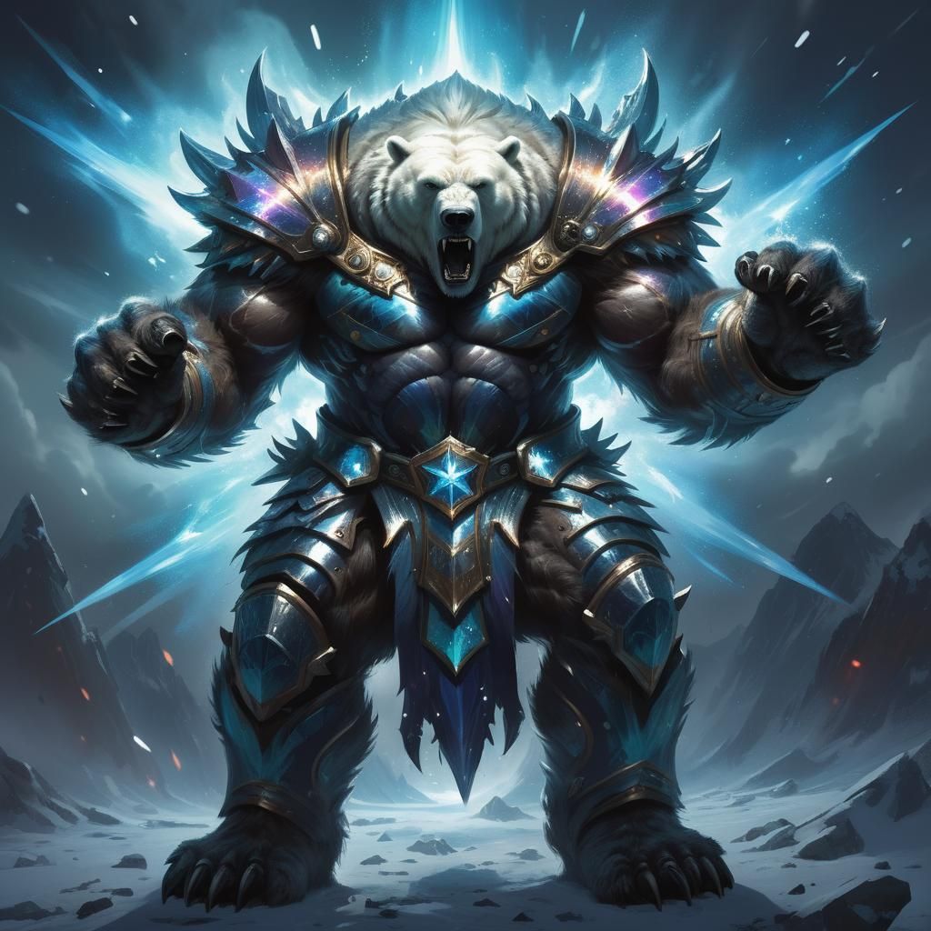 Fearsome Polar Werebear Warrior in Starforged Armor