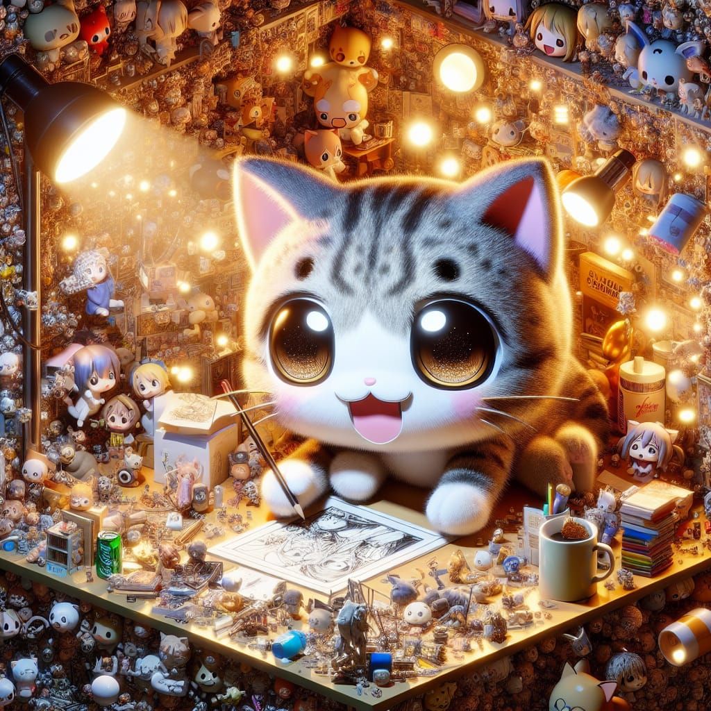 Charming Chibi Cat Drawing Manga in Anime Style