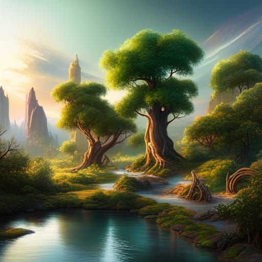 Fantastical Trees in Detailed Matte Painting Style