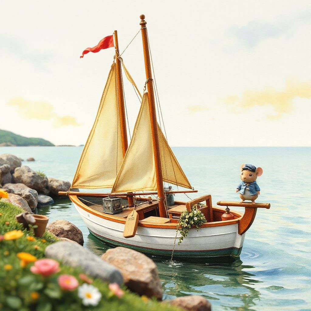 Quaint Sailing Boat Watercolor Illustration