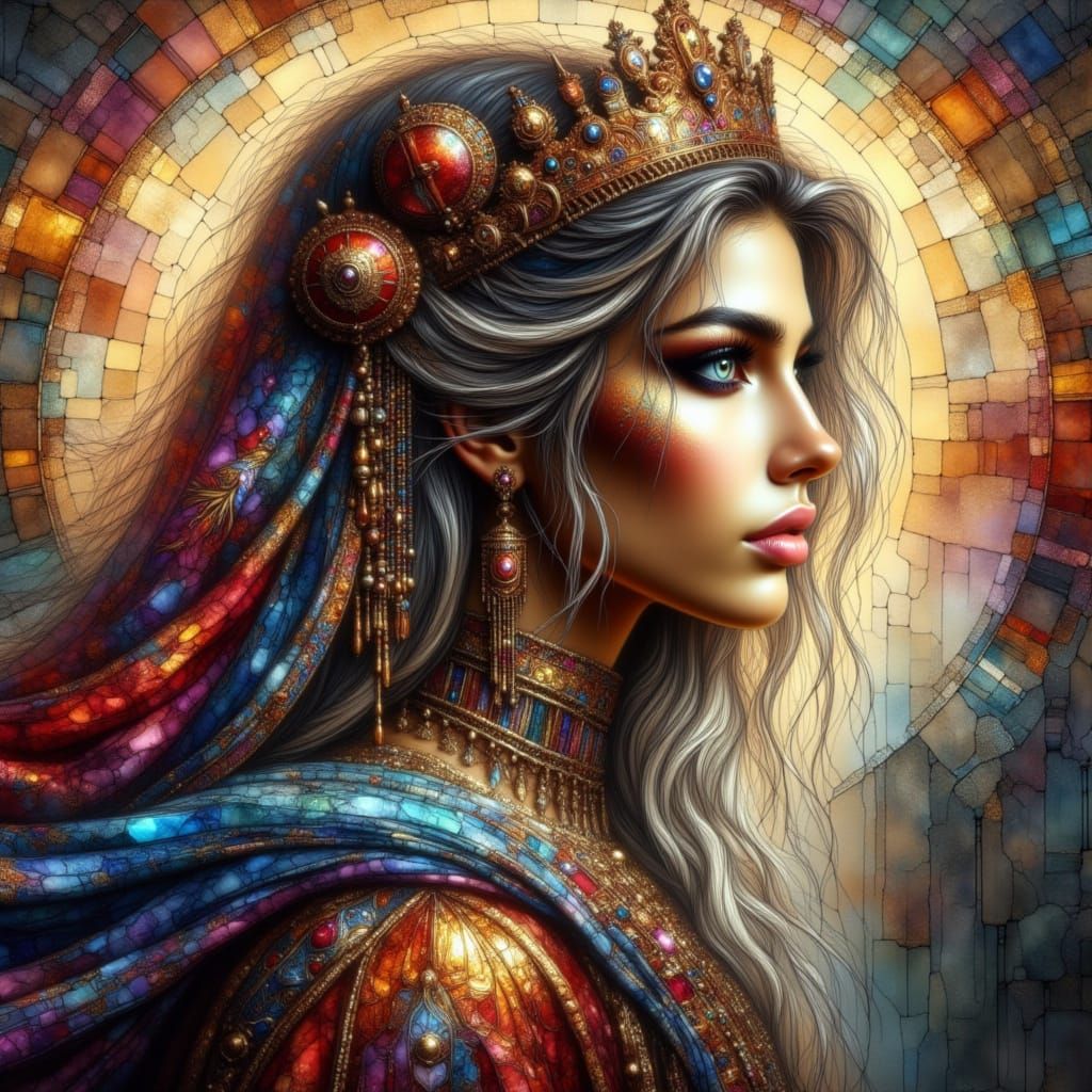 Queen of Swords: Hyperrealistic Splash Art Portrait