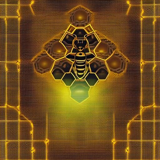 Robotic Bee in Golden Hexagon Astral Design