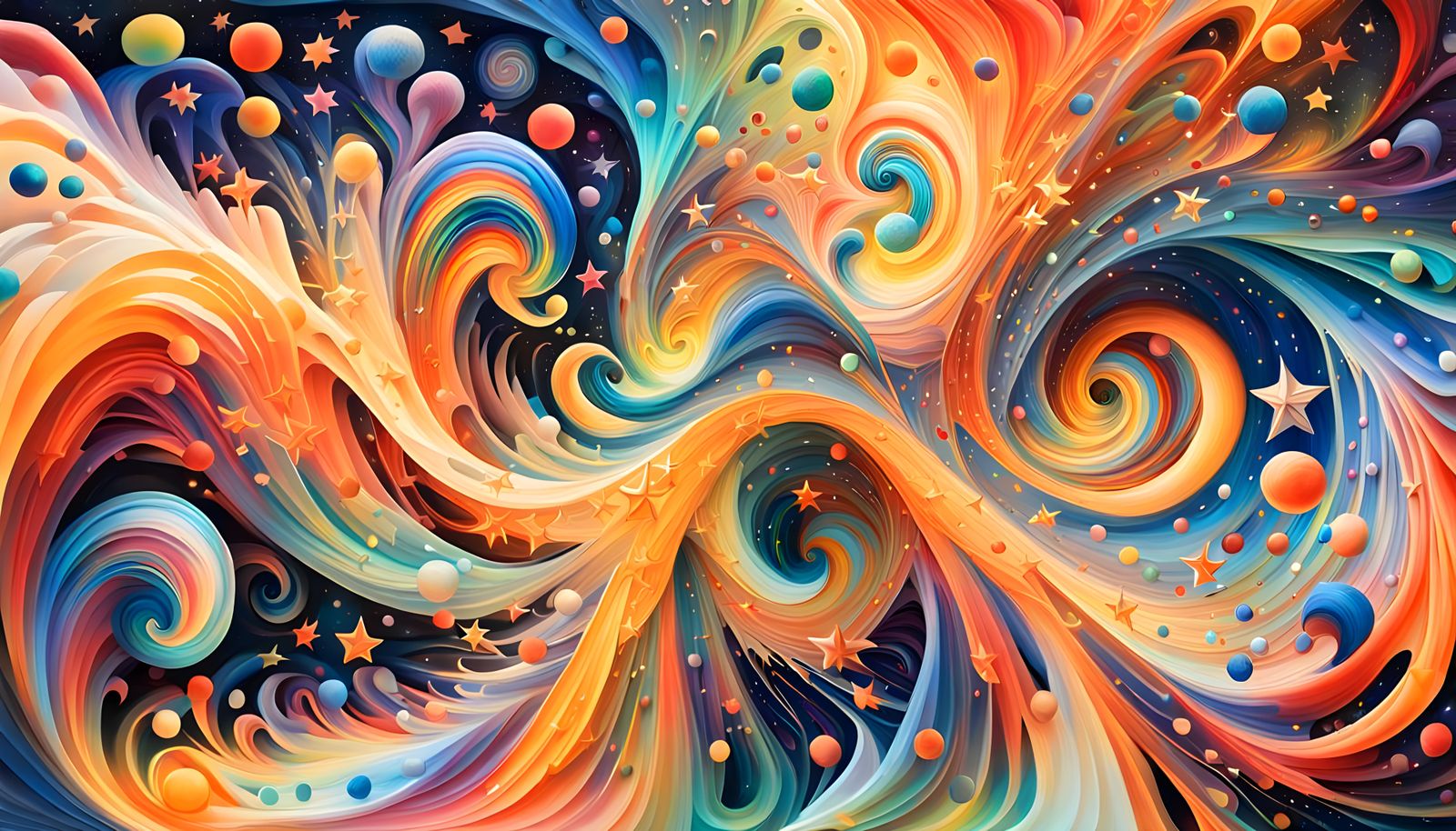 Celestial Dance with Swirling Iridescent Stars in Whirly Wav...