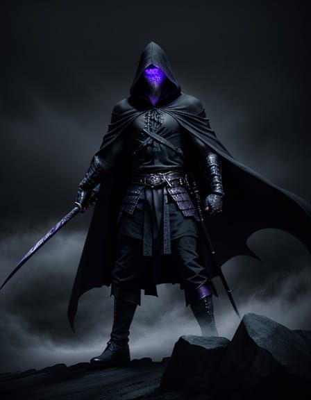 Ominous Hooded Ninja Warrior in Dark Fantasy Art
