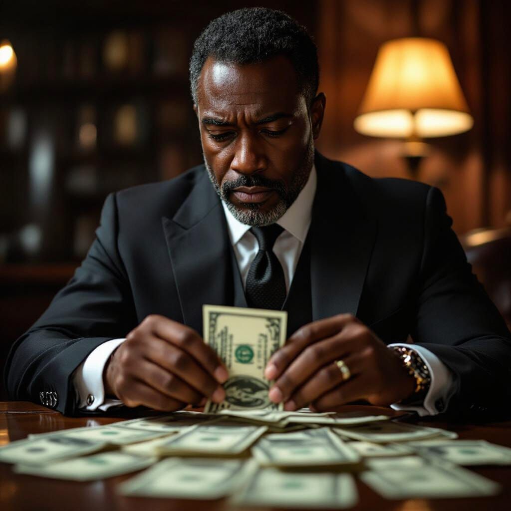 Hyperrealistic Portrait of a Man Counting Money
