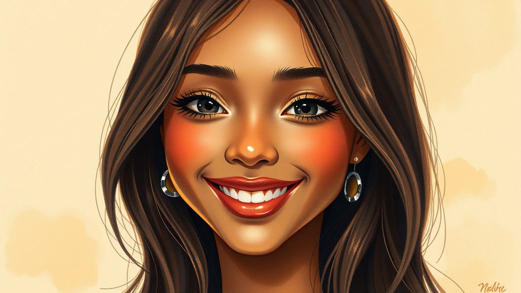 Watercolor Portrait of Smiling Woman in Dreamlike Style