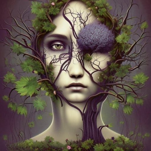 Ethereal Oak Tree Portrait with Wildflowers