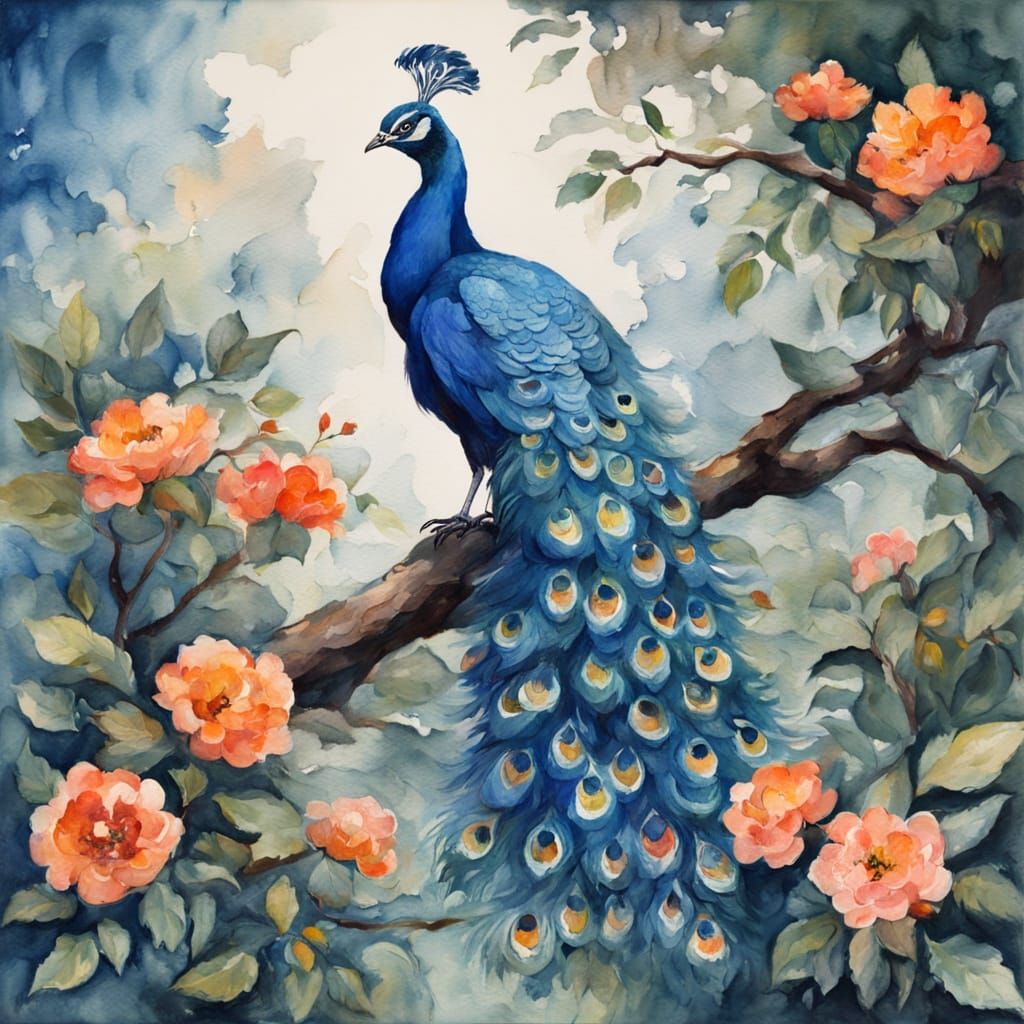 Blue Peacocks in Opulent William Morris Style