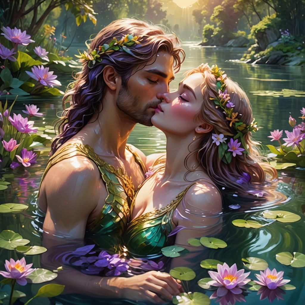 Aphrodite's Kiss: Fantasy Art in Serene Lake