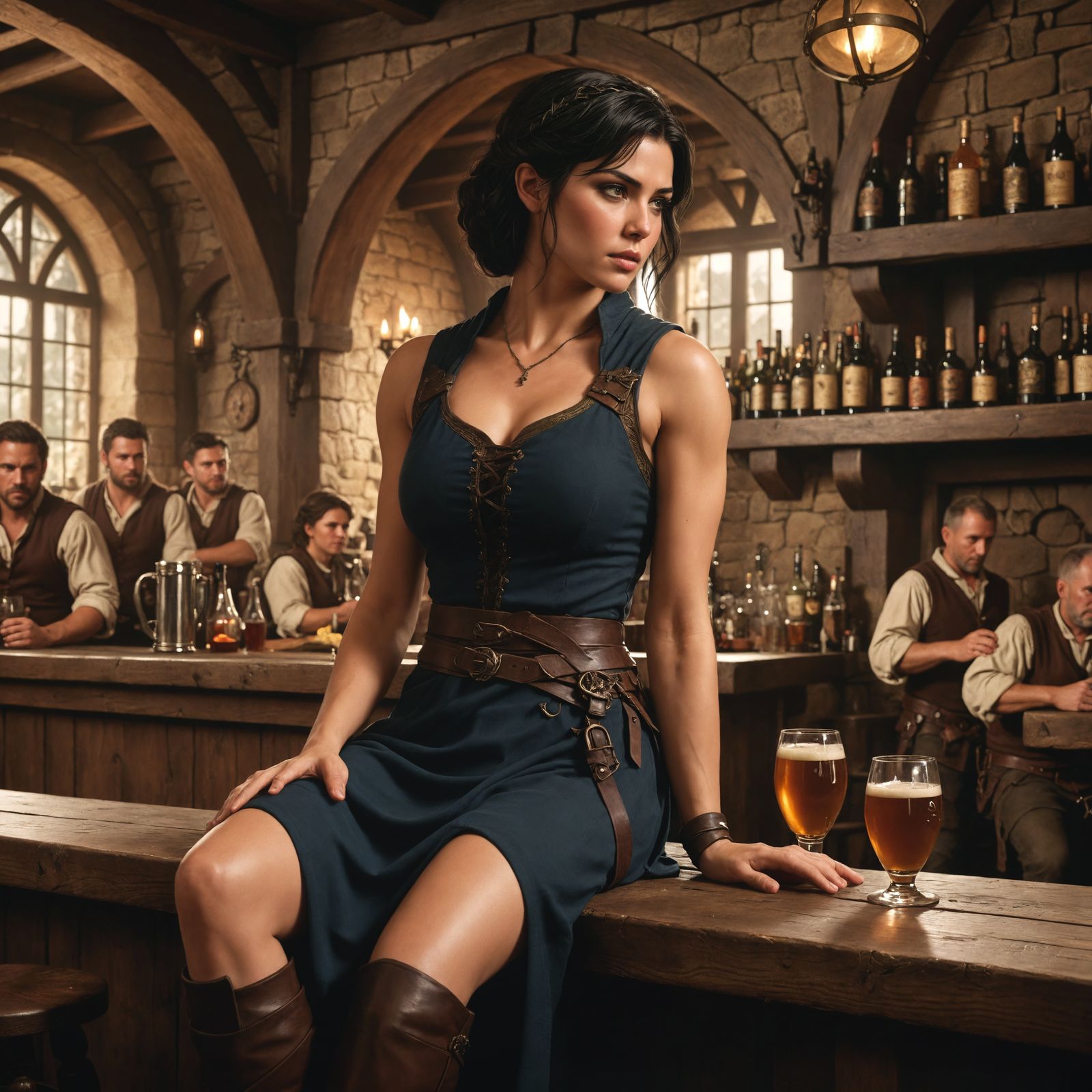 Medieval Tavern Scene: Strong Woman at the Bar