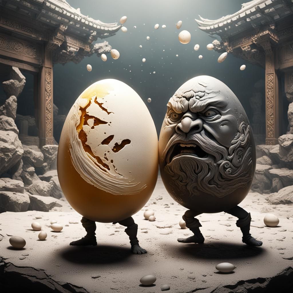 Martial Arts Eggs in Hyper-Maximalist Matte Painting