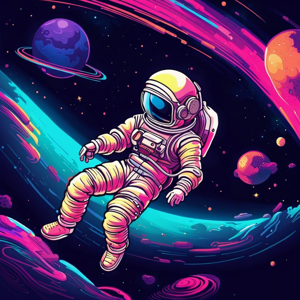 Astronaut Over Forbidden Planet in 80s Style