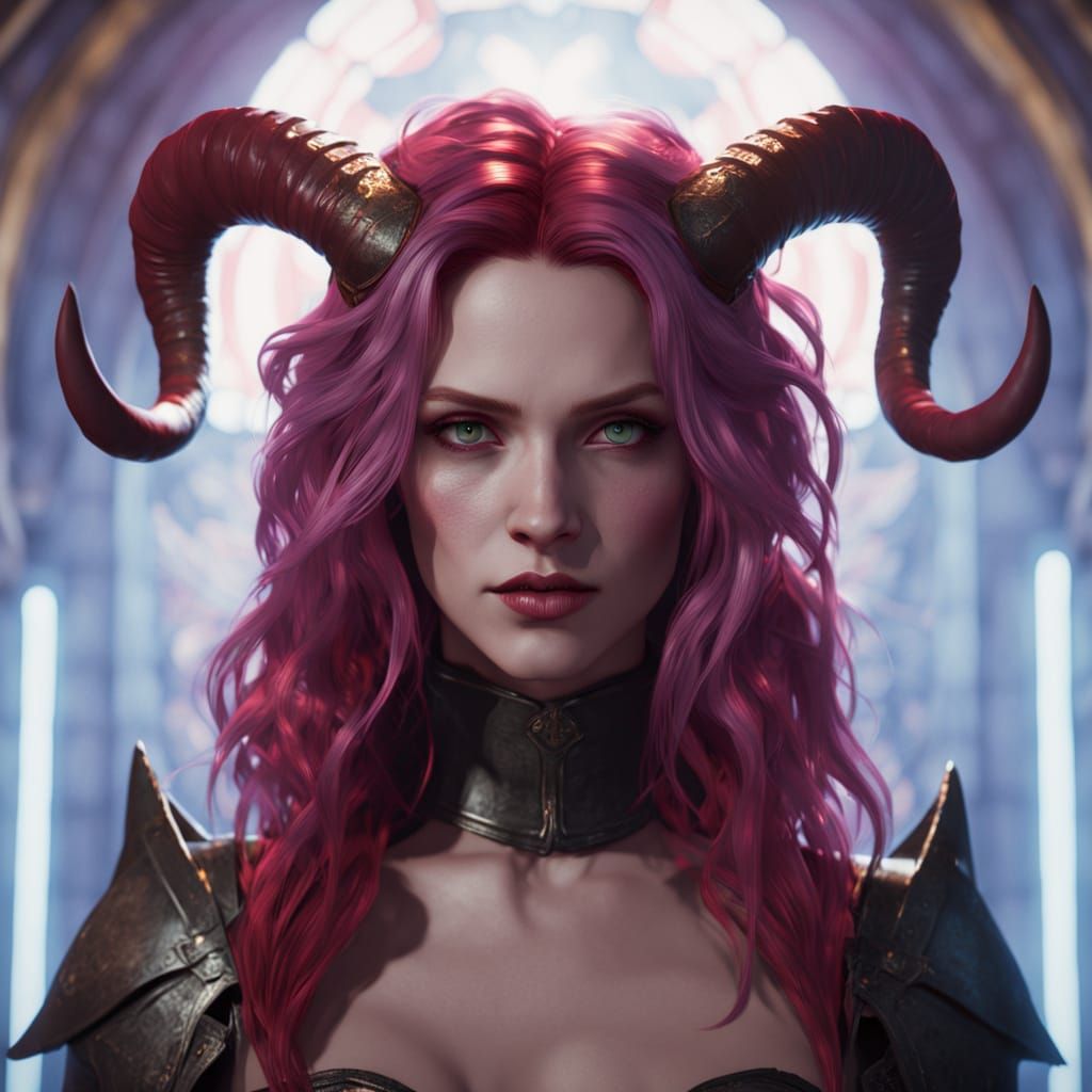 Dark Fantasy Woman with Red Horns in Cinematic Style