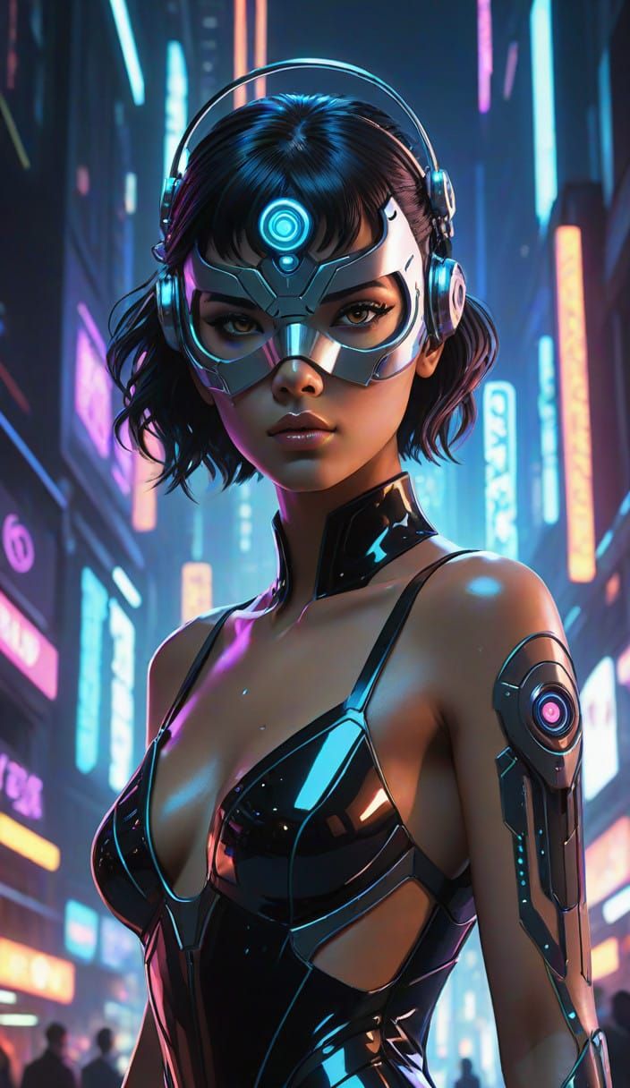 Sleek Cyborg Assassin in a High-Tech Masquerade