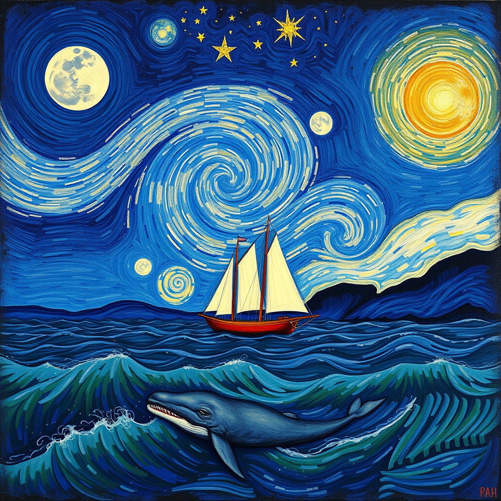 Starry Sky Over Ocean as Van Gogh Painting