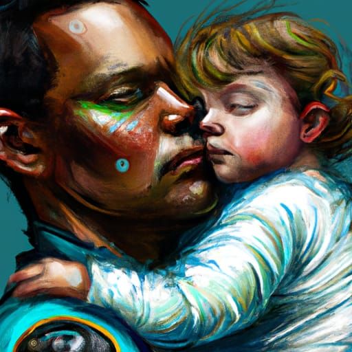 Touching Portrait: Officer's Embrace in Digital Art