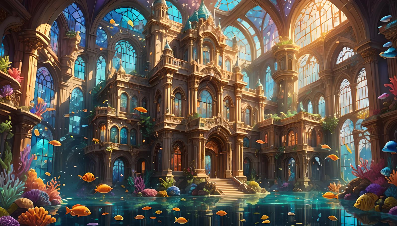 A beautiful fairytale underwater palace build on a underwate...