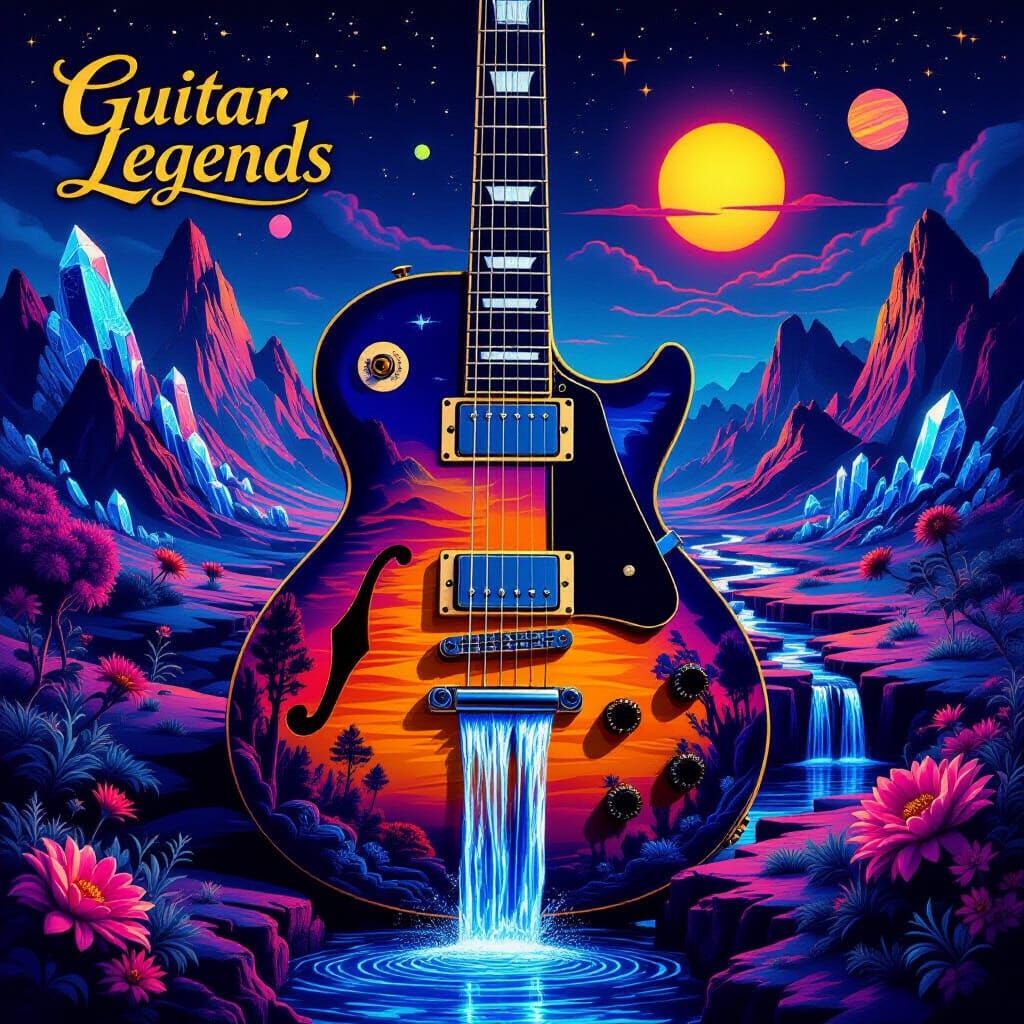 Surreal Guitar with Alien Landscape in a Surreal Style