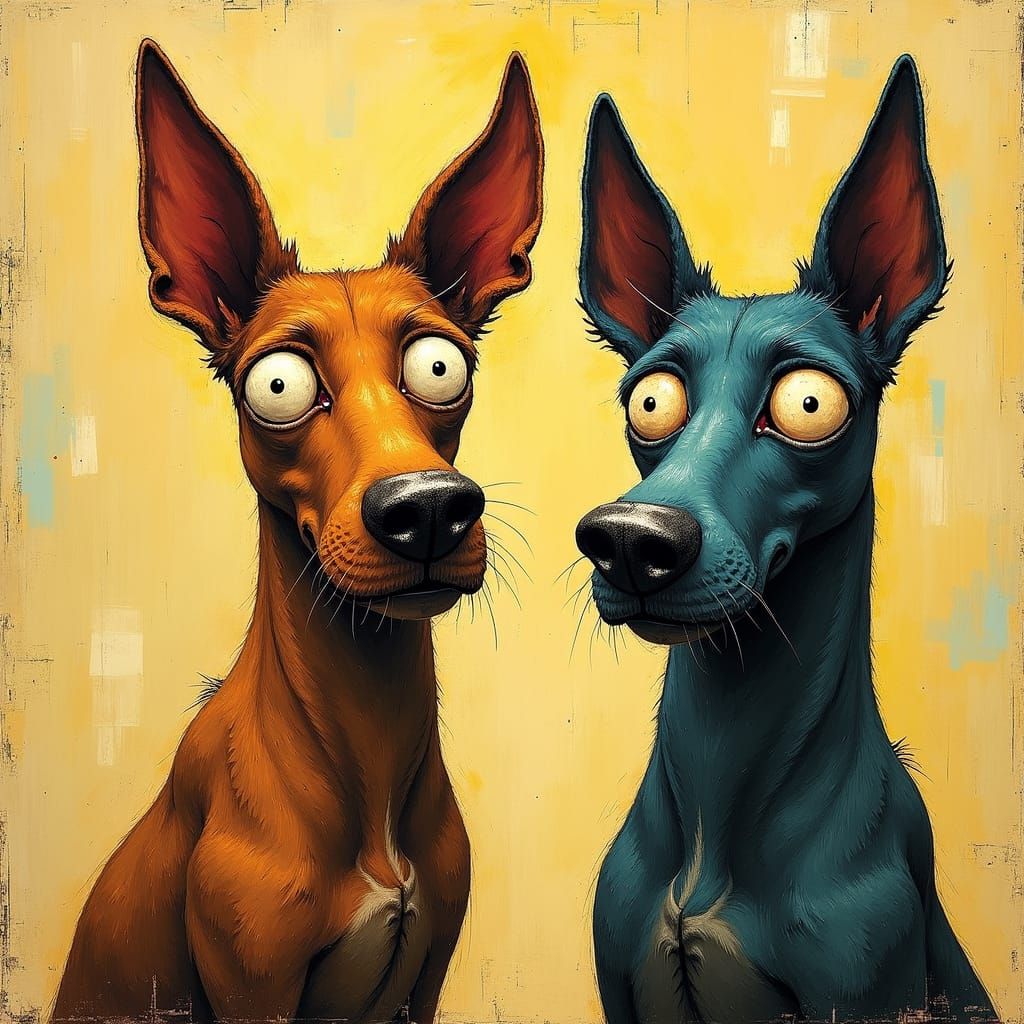 Dogs with Googly Eyes in Art Brut Style