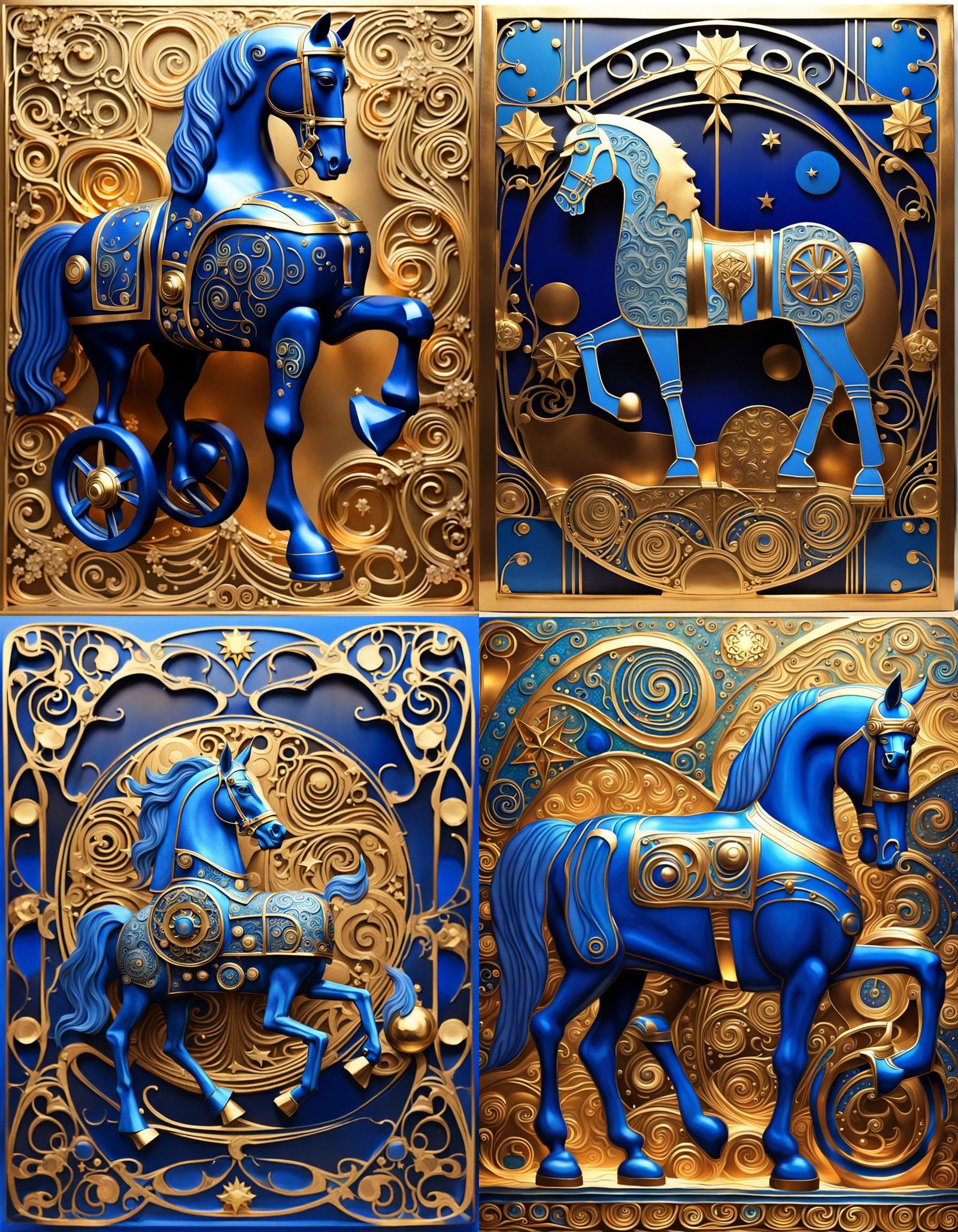 Golden Tractor in Art Nouveau Style