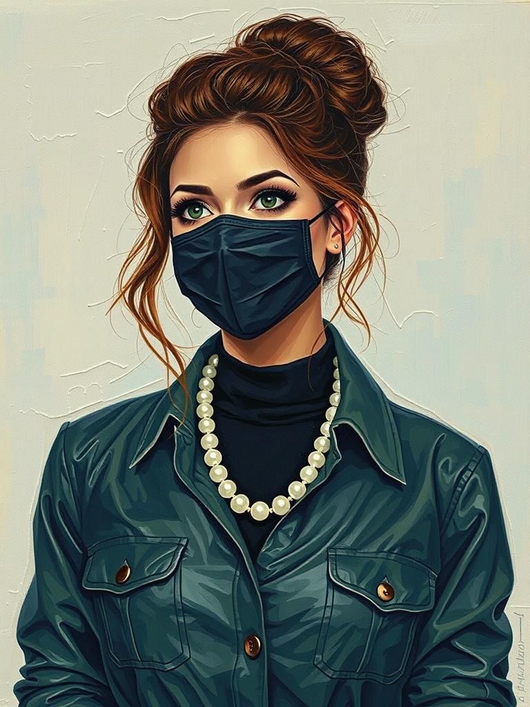 Whimsical Paper Collage Portrait of Brunette Woman