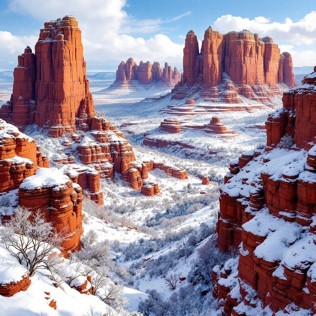 Snowy Red Rocks of Sedona in Winter Landscape Style