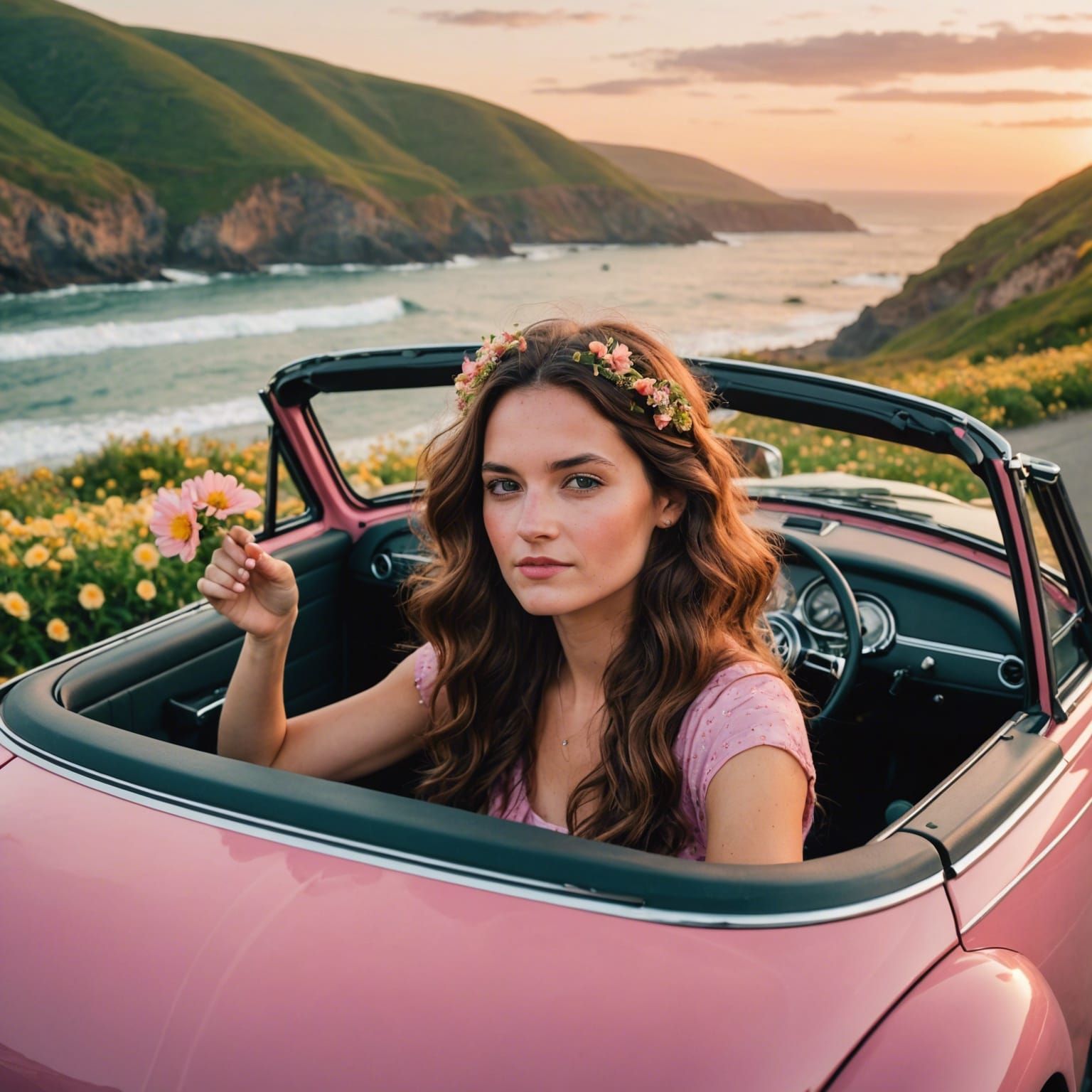 Red Beetle Convertible at Sunrise